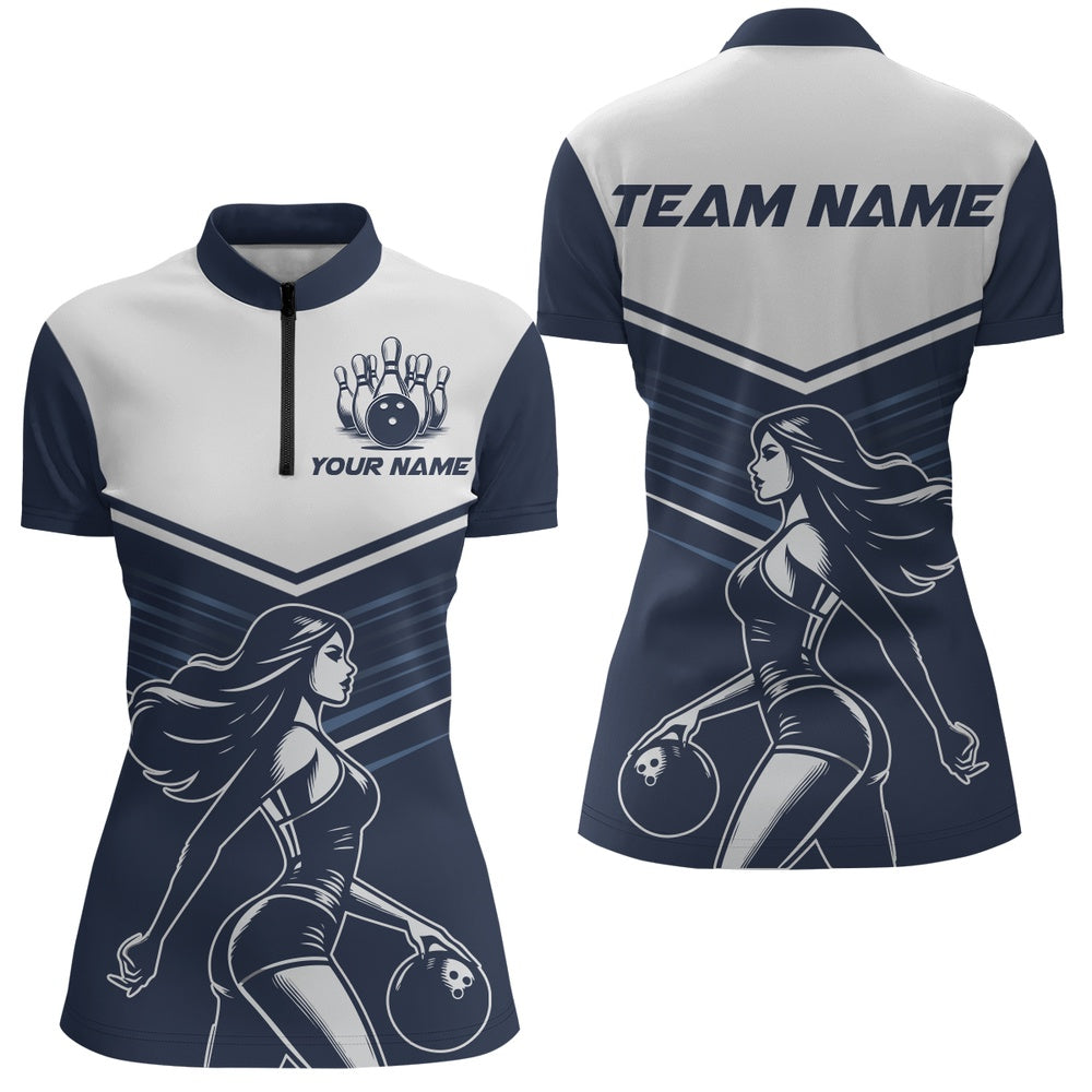 Bowling Shirts Personalized, Bowling Shirt For Women Bowling Jerseys Bowling Team League Quarter-Zip Shirrt