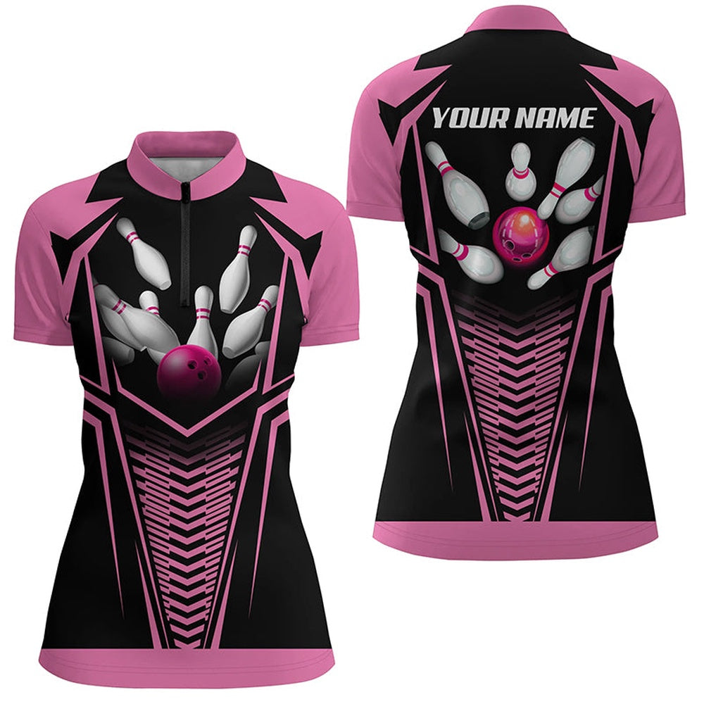Bowling Shirts Personalized Flame Bowling Ball Pins Quarter Zip Shirt For Women Bowling Team Jerseys Pink 1 Foxhiz Bowling Shirts Personalized, Flame Bowling Ball & Pins Quarter Zip Shirt For Women, Bowling Team Jerseys Pink