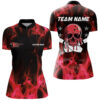 Bowling Shirts Personalized, Red Flame Skull Bowling Team Shirts, Bowling Polo Quarter-Zip Shirts For Women
