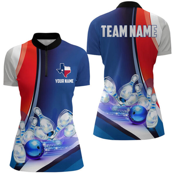 Bowling Shirts Personalized, Texas Bowling Team Quarter Zip Shirts, Patriotic Womens Bowling Strike Jerseys