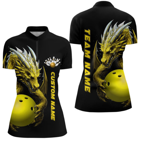 Bowling Shirts Personalized, Yellow Dragon Women Bowling Quarter-Zip Shirts Team Bowling Jerseys For Bowler