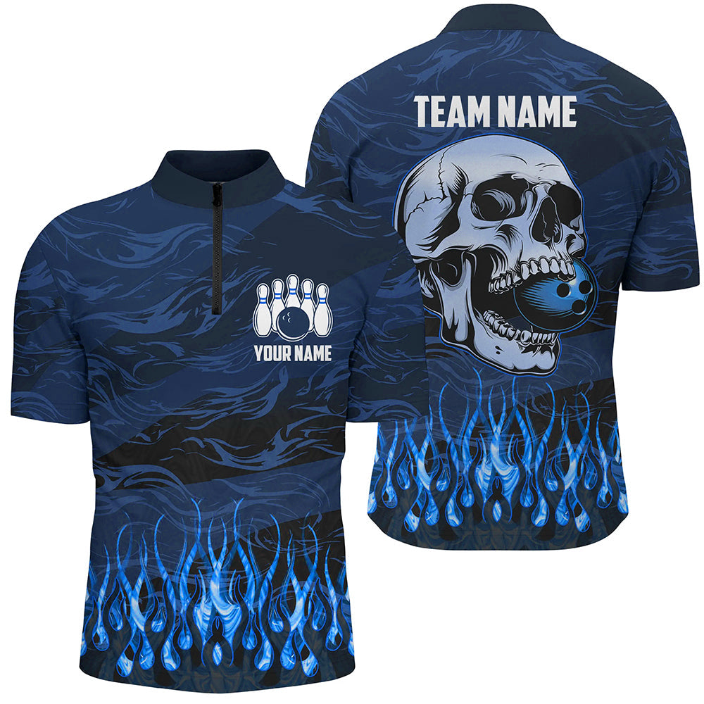 Bowling Polo Quarter Zip Shirts For Men Custom Blue Camo Flame Skull Bowling Team League Jerseys Custom Team Bowling Jerseys Bowling Shirts 1 Appkr0 Bowling polo, quarter zip shirts for men Custom Blue camo Flame Skull Bowling Team League Jerseys, Custom Team Bowling Jerseys, Bowling Shirts