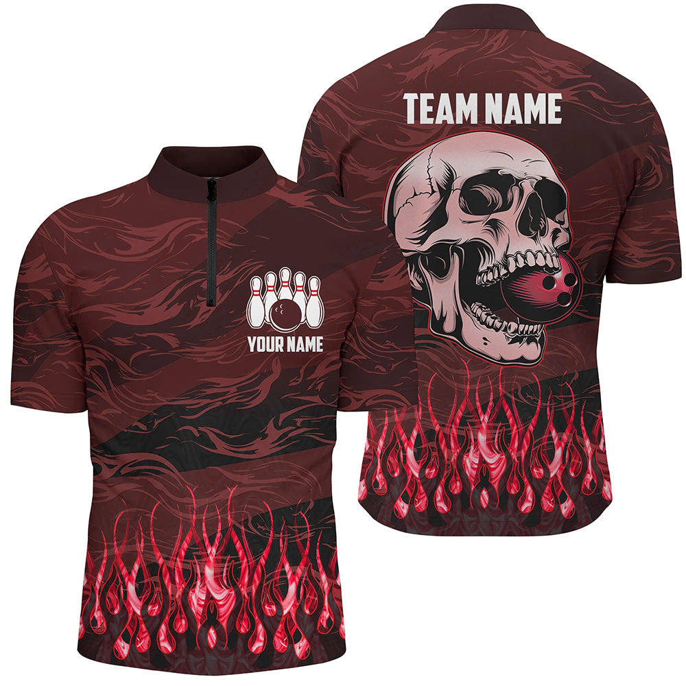 Bowling Polo Quarter Zip Shirts For Men Custom Red Camo Flame Skull Bowling Team League Jerseys Custom Team Bowling Jerseys Bowling Shirts 1 Fhs8ts Bowling polo, quarter zip shirts for men Custom Red camo Flame Skull Bowling Team League Jerseys, Custom Team Bowling Jerseys, Bowling Shirts