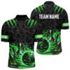 Bowling polo, quarter zip shirts for men Custom black green flame bowling shirt, Team Bowling Jerseys, Custom Team Bowling Jerseys