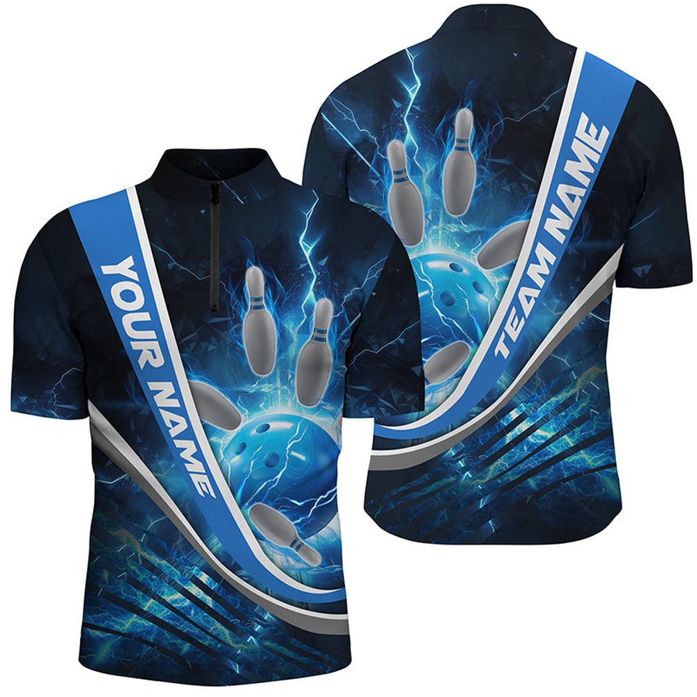 Custom Blue Thunder Lightning Bowling Quarter Zip Shirts For Men Bowling Jerseys Team Shirts 1 M4sz6a Vintage Bowling Shirts, Custom Blue Thunder Lightning Bowling Quarter Zip Shirts For Men Bowling Jerseys Team Shirts