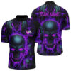 Vintage Bowling Shirts, Custom Bowling Quarter Zip Shirts Men Purple Flame Skull Team Bowling Jerseys Halloween Outfits