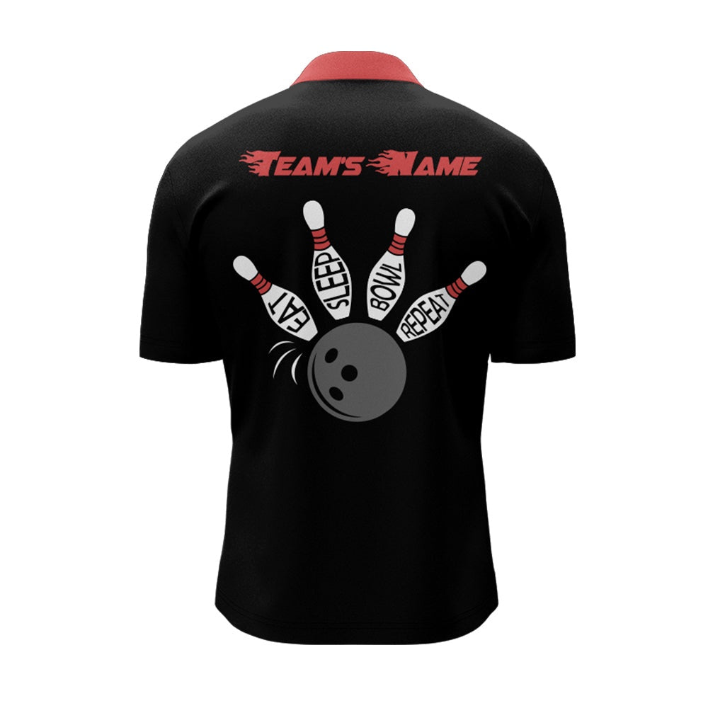 Vintage Bowling Shirts, Custom Bowling Shirt For Men, Vintage Red&Black Bowling Quarter-Zip Shirt For Team Eat Sleep Bowl