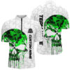 Vintage Bowling Shirts, Custom Green Camo Skull Bowling Quarter Zip Shirts Men Team Bowling Jerseys Bowling League Outfit