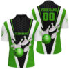 Vintage Bowling Shirts, Custom Green Strike Bowling Quarter Zip Shirts For Men, Bowling Team Jerseys With Name And Number