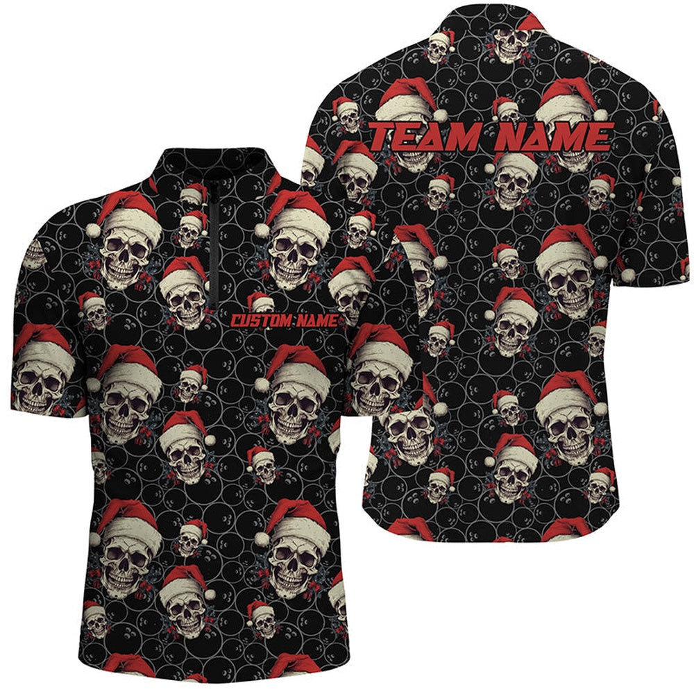 Custom Men Funny Christmas Bowling Quarter Zip Shirts Skull Christmas Gifts For Bowlers Outfit 1 Oxzzb9 Vintage Bowling Shirts, Custom Men Funny Christmas Bowling Quarter Zip Shirts Skull Christmas Gifts For Bowlers Outfit