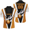 Vintage Bowling Shirts, Custom Orange Strike Bowling Quarter Zip Shirts For Men, Bowling Team Jerseys With Number