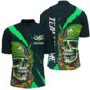 Vintage Bowling Shirts, Custom St Patrick'S Day Skull Unisex Bowling Polo Quarter-Zip Shirts, Green Bowling Team Shirt