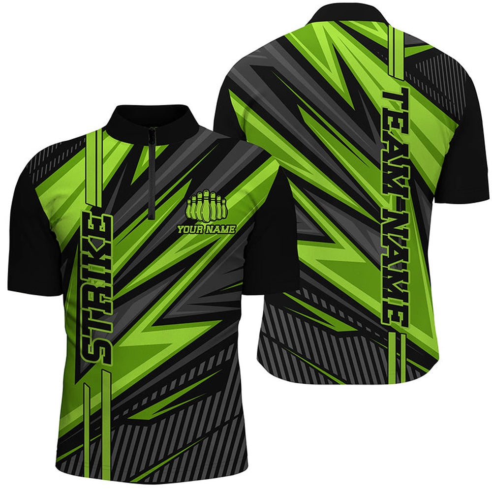 Vintage Bowling Shirts, Custom Unisex Green Strike Bowling Polo  Quarter-Zip Shirts, Bowling Team Jerseys