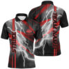 Vintage Bowling Shirts, Custom Unisex Red Strike Bowling Polo  Quarter-Zip Shirts, Thunder Lightning Bowling Team Jersey