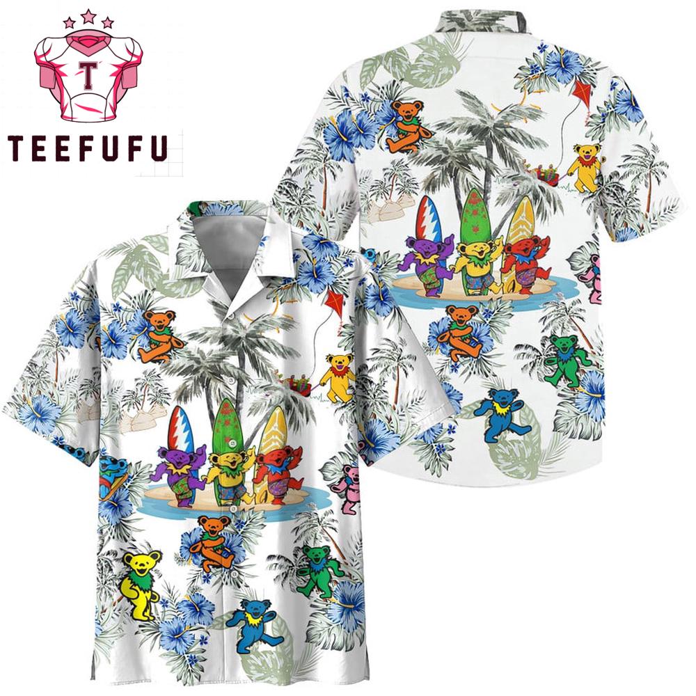 Grateful Dead Dancing Bears Red Navy Color Trendy Hawaiian Shirt Grateful Dead Dancing Bears Red Navy Color Trendy Hawaiian Shirt