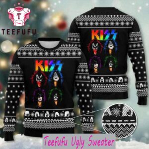 Kiss Band Black And White Pattern 2025 Ugly Christmas Sweater