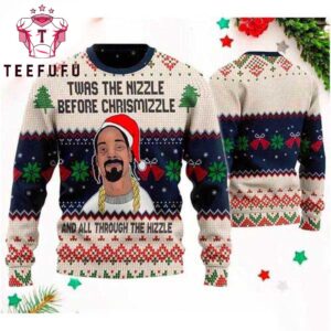 Snoop Dogg Santa Hat Twas The Nizzle Red Bells 2025 Ugly Christmas Sweater